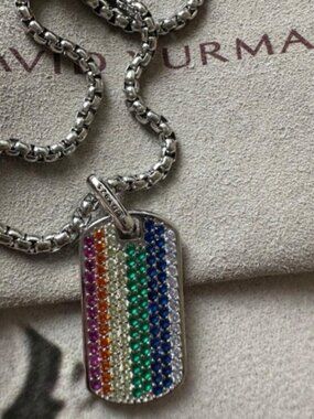 David Yurman 21" Colorful Dog Tag Pendant Necklace with Original Box